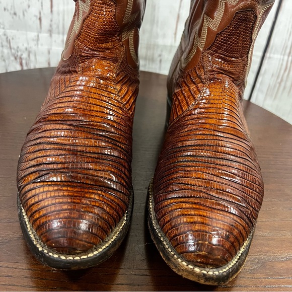 TONY LAMA EXOTIC Croc/Lizard vintage Men's Brown Western Leather Cowboy Boots 9D - Picture 5 of 17